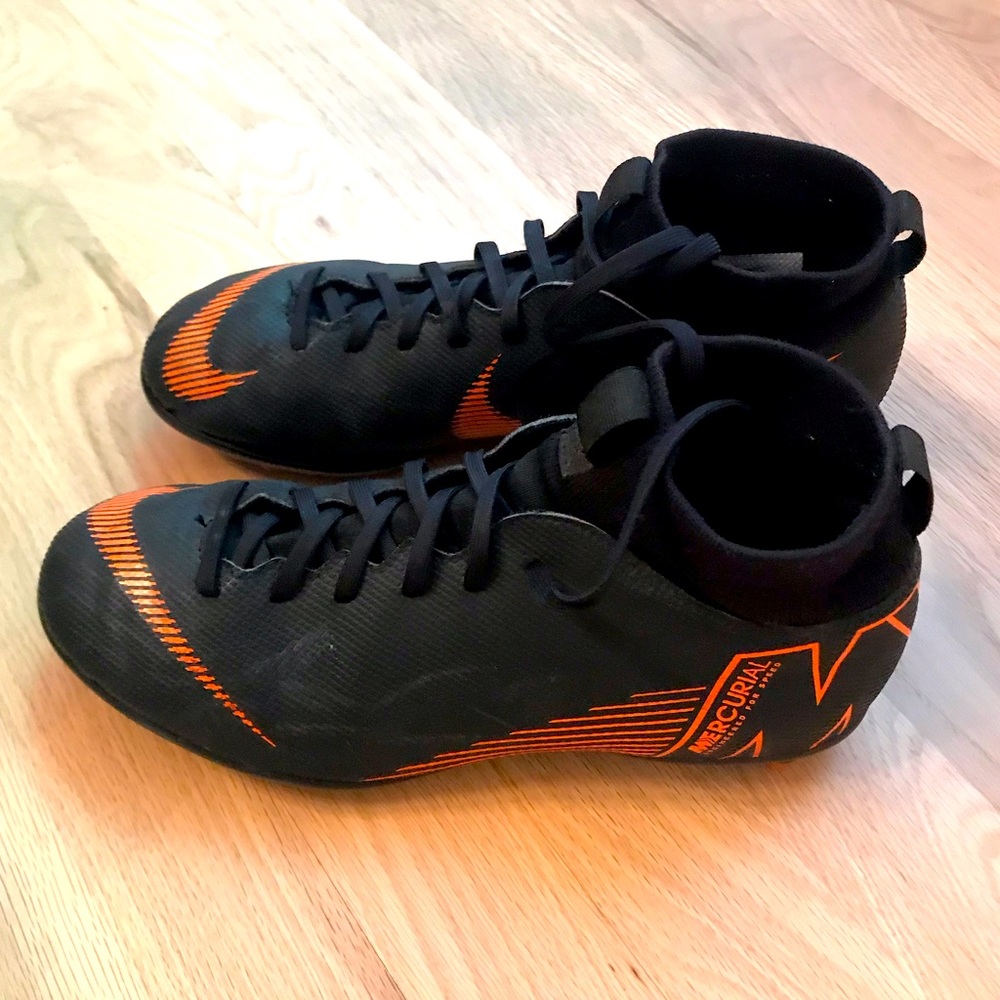 Nike Mercurial Black/Orange soccer cleats. Size 6Y